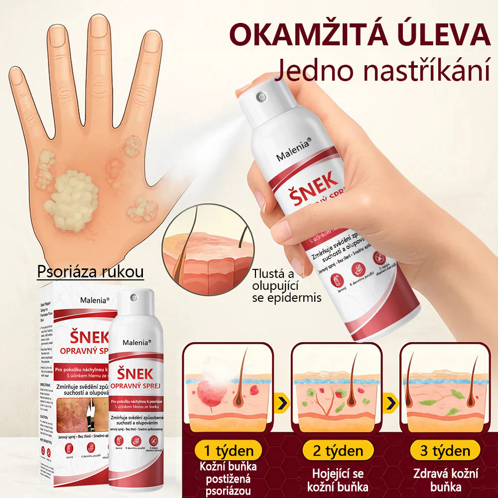 🔥Malenia® Snail Repair Spray pro svědivou, šupinatou pokožku s psoriázou